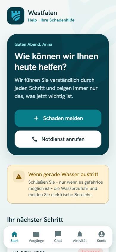 Kundenübersicht mit Schadensmeldung
