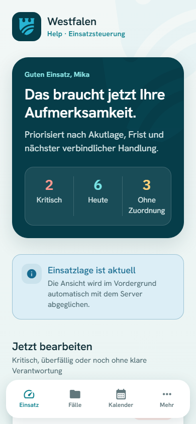 Einsatzübersicht für das Team
