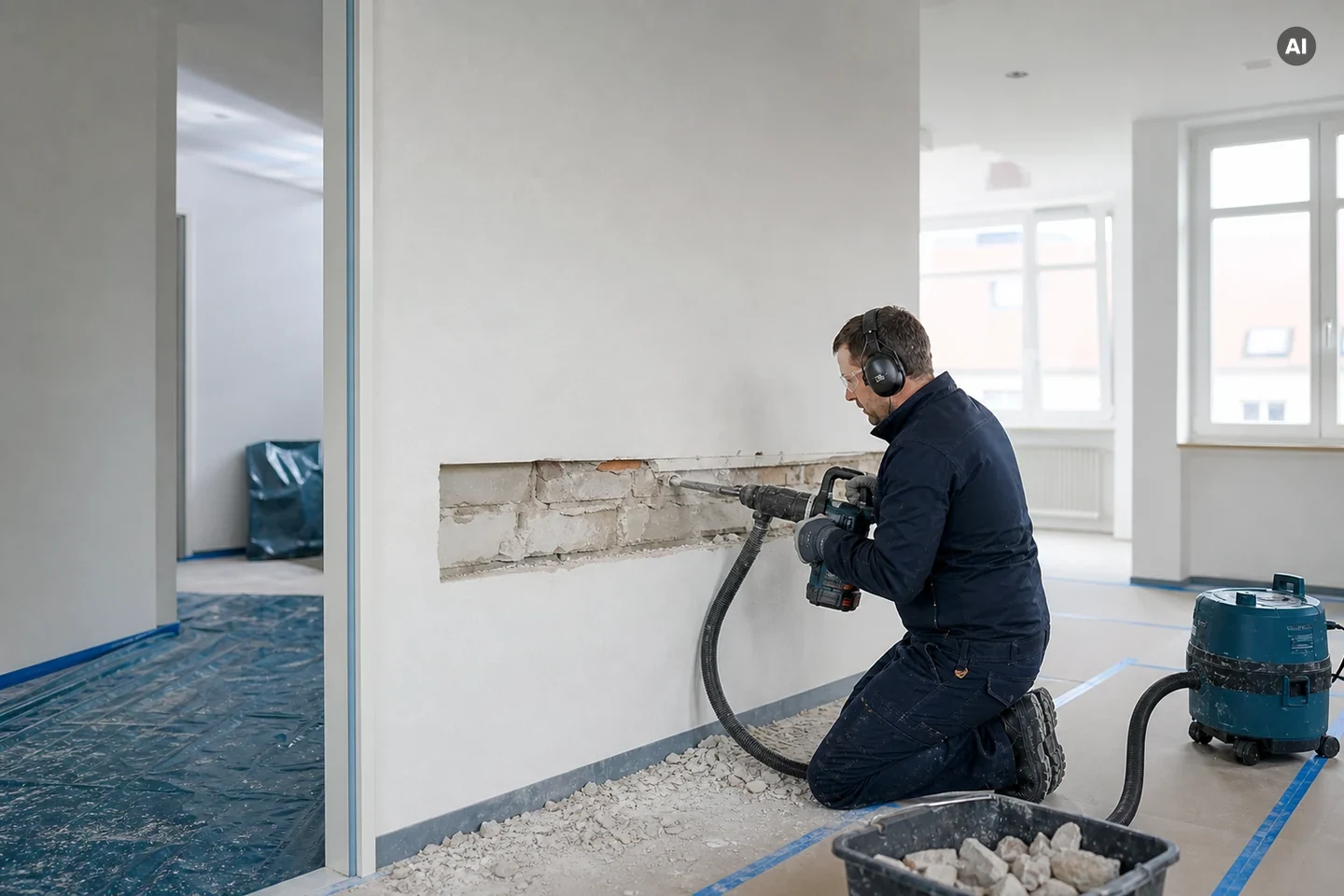 Kontrollierter Rückbau einer Innenwand